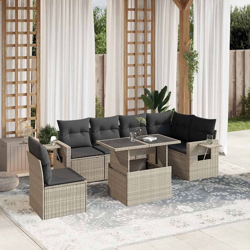 7-tlg. Garten-Sofagarnitur mit Kissen Schwarz Poly Rattan