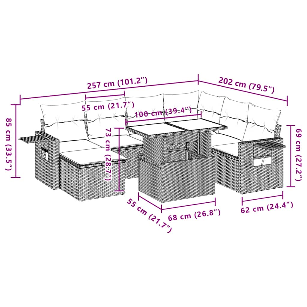 8-tlg. Garten-Sofagarnitur mit Kissen Schwarz Poly Rattan