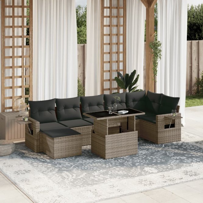 8-tlg. Garten-Sofagarnitur mit Kissen Schwarz Poly Rattan