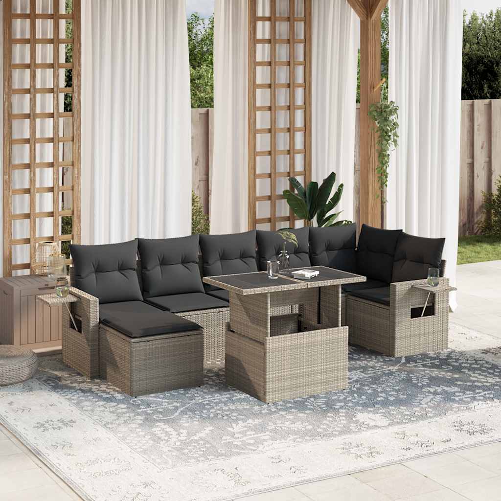 8-tlg. Garten-Sofagarnitur mit Kissen Schwarz Poly Rattan