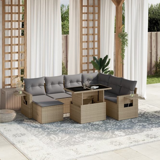 8-tlg. Garten-Sofagarnitur mit Kissen Schwarz Poly Rattan