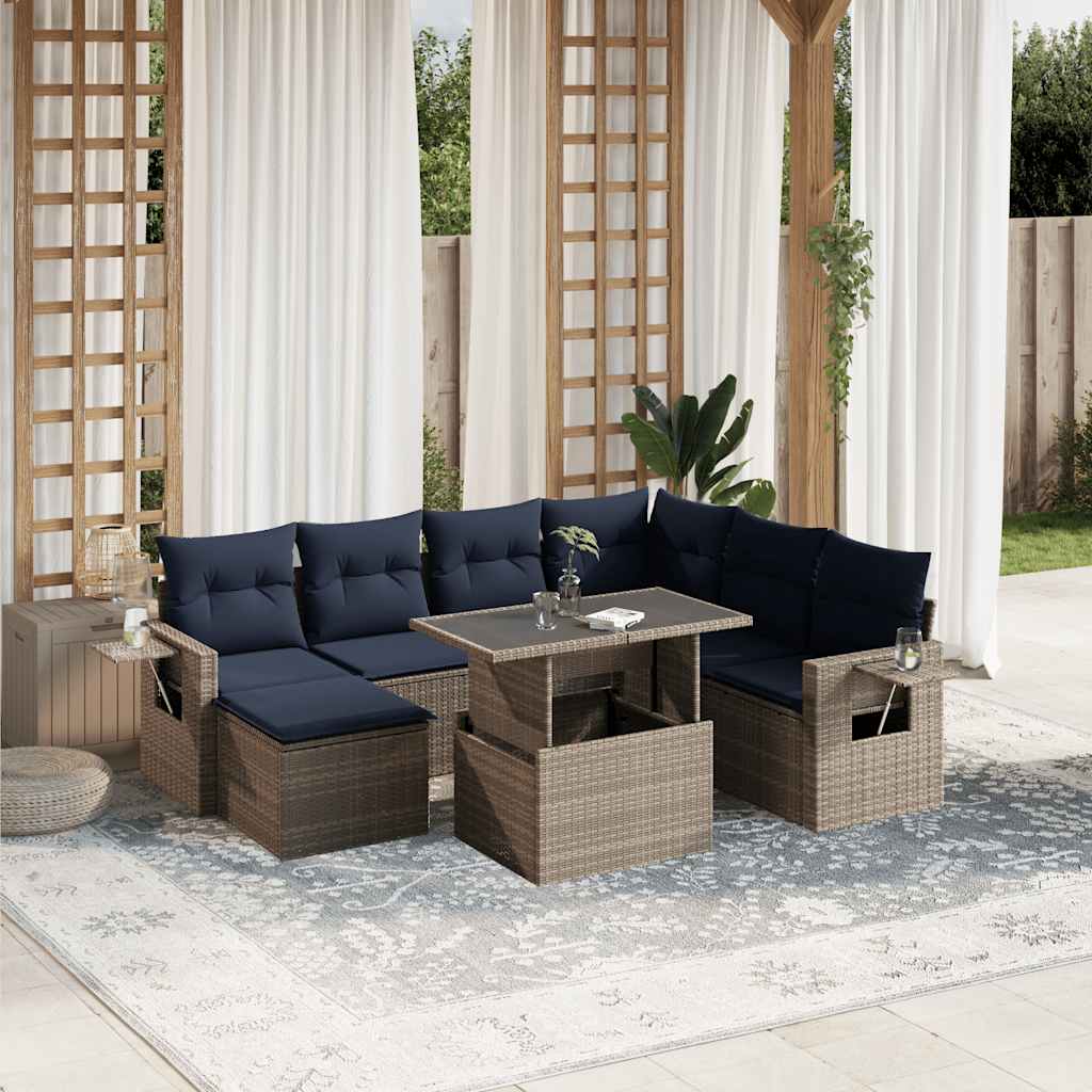 8-teiliges Gartensofa-Set mit Kissen, schwarzes Polyrattan