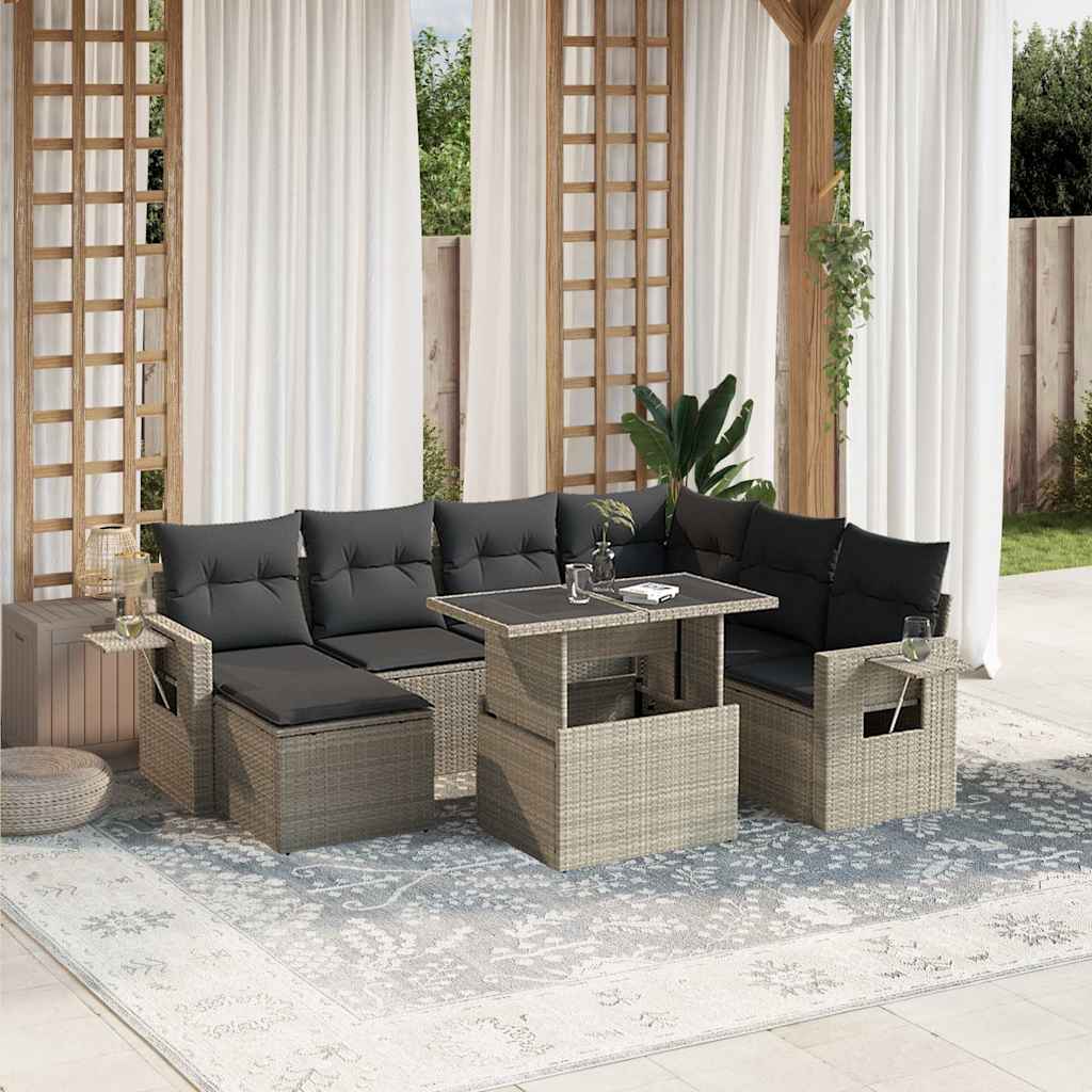 8-tlg. Garten-Sofagarnitur mit Kissen Schwarz Poly Rattan