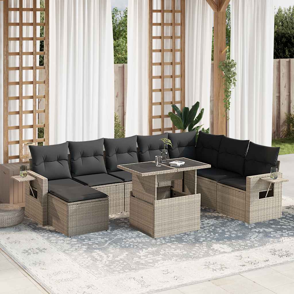 9-tlg. Garten-Sofagarnitur mit Kissen Schwarz Poly Rattan