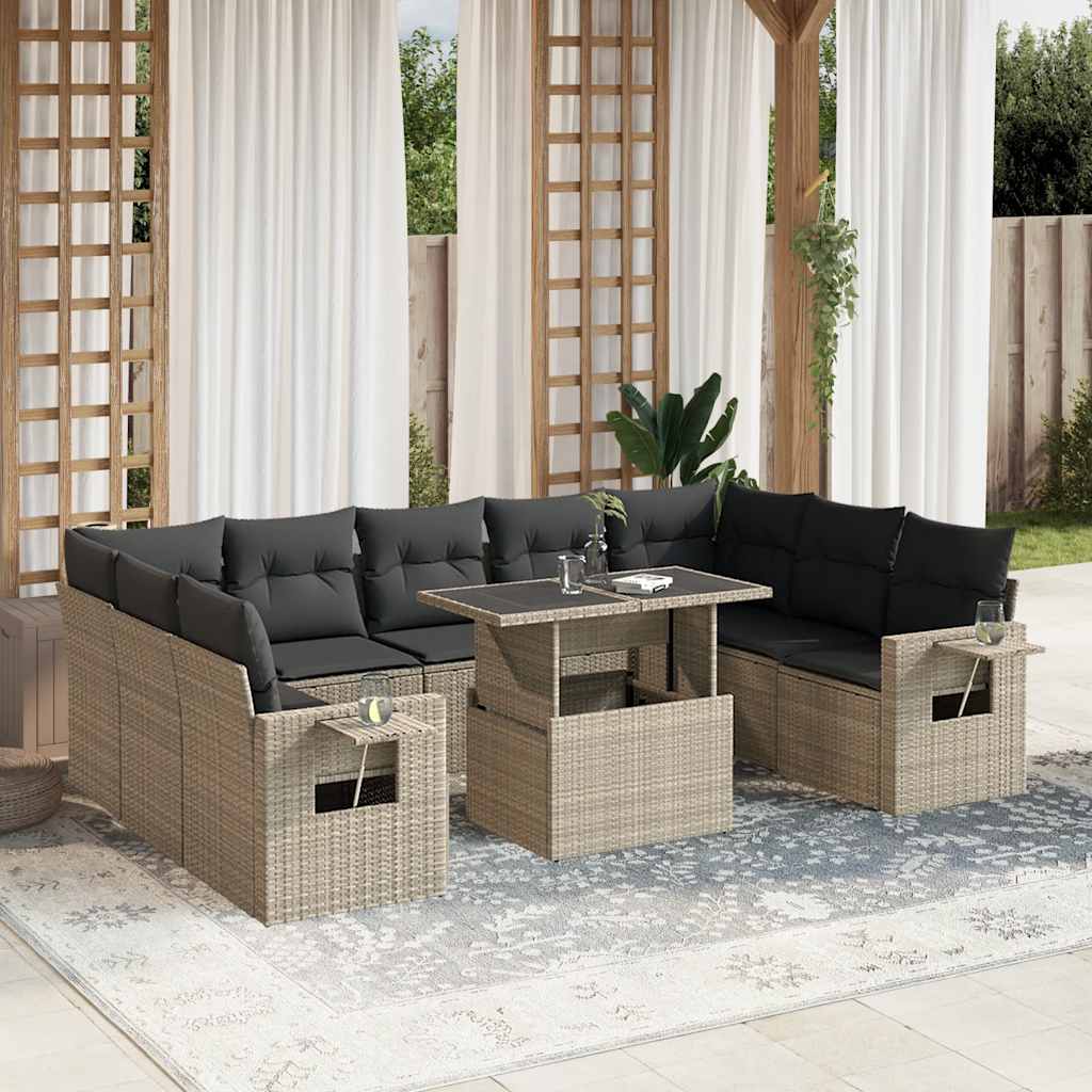 vidaXL 10-tlg. Garten-Sofagarnitur mit Kissen Schwarz Poly Rattan
