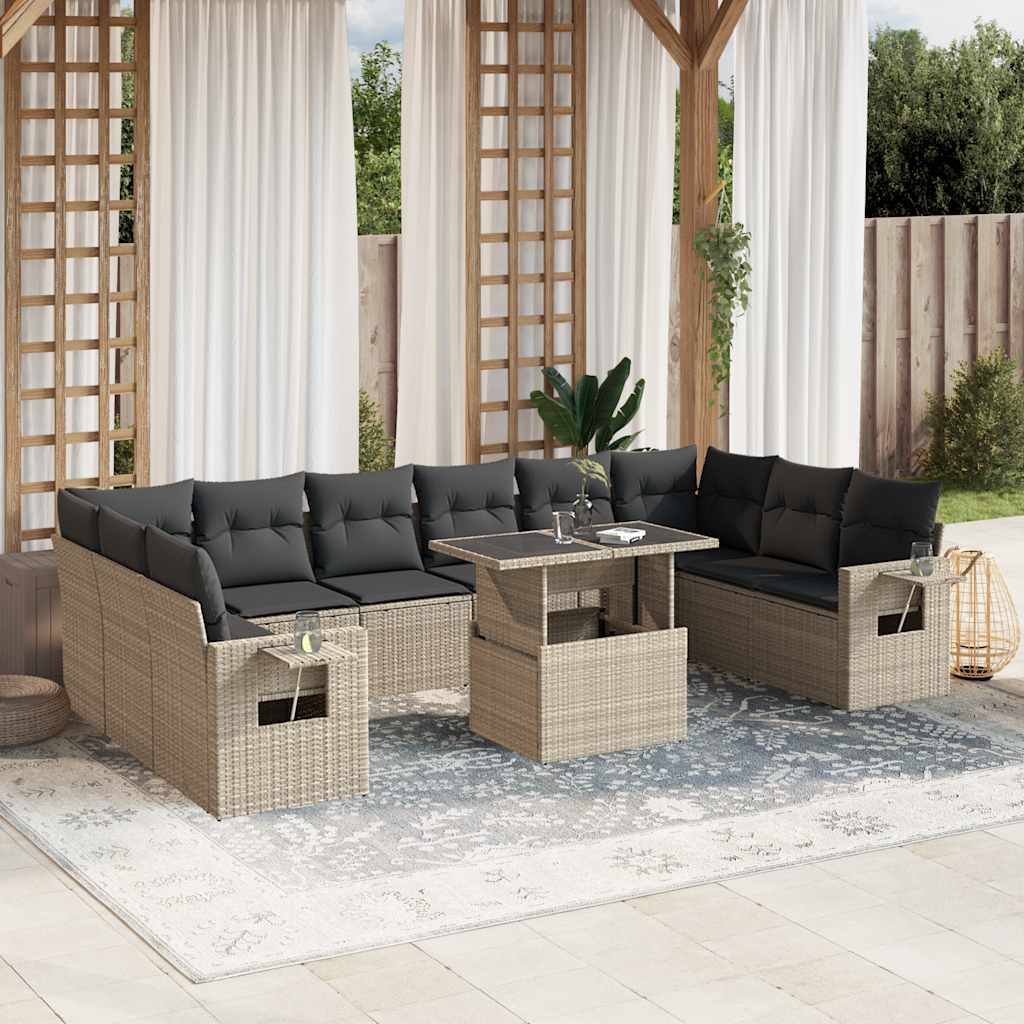 vidaXL 11-tlg. Garten-Sofagarnitur mit Kissen Schwarz Poly Rattan