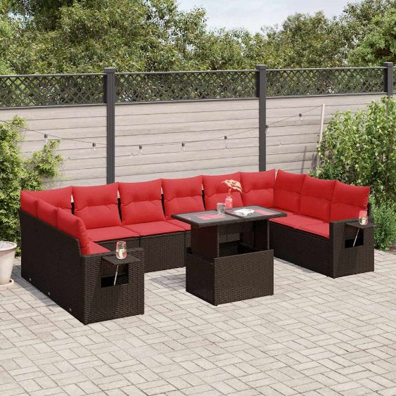 vidaXL 11-teiliges Gartensofa-Set mit Kissen, schwarzes Polyrattan