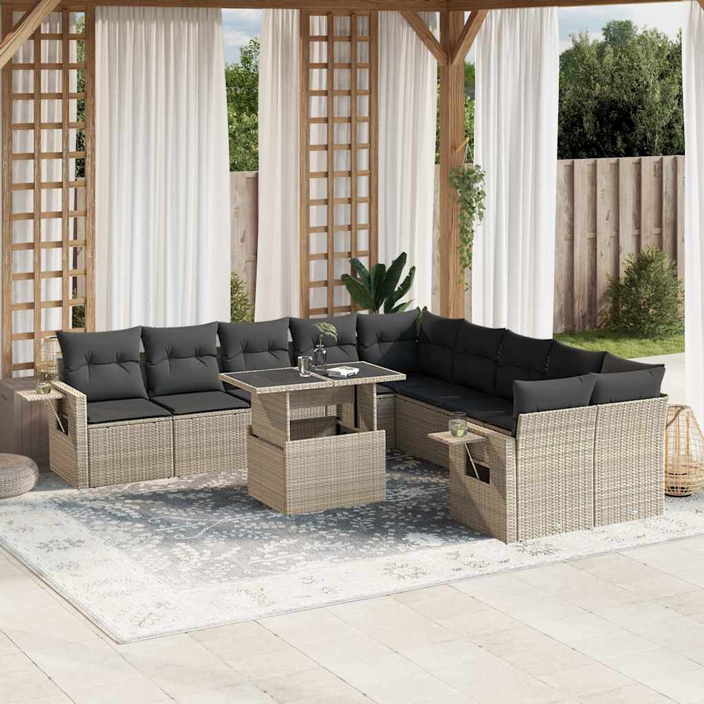 vidaXL 11-tlg. Garten-Sofagarnitur mit Kissen Schwarz Poly Rattan