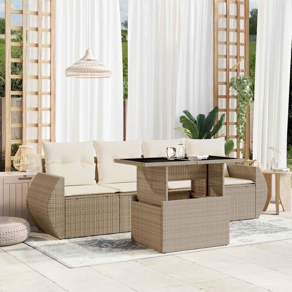 5-tlg. Garten-Sofagarnitur mit Kissen Schwarz Poly Rattan