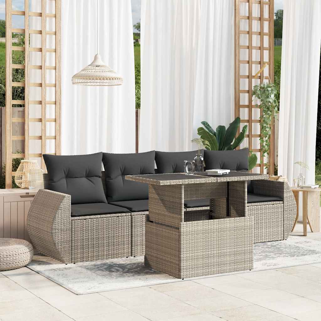 5-tlg. Garten-Sofagarnitur mit Kissen Schwarz Poly Rattan