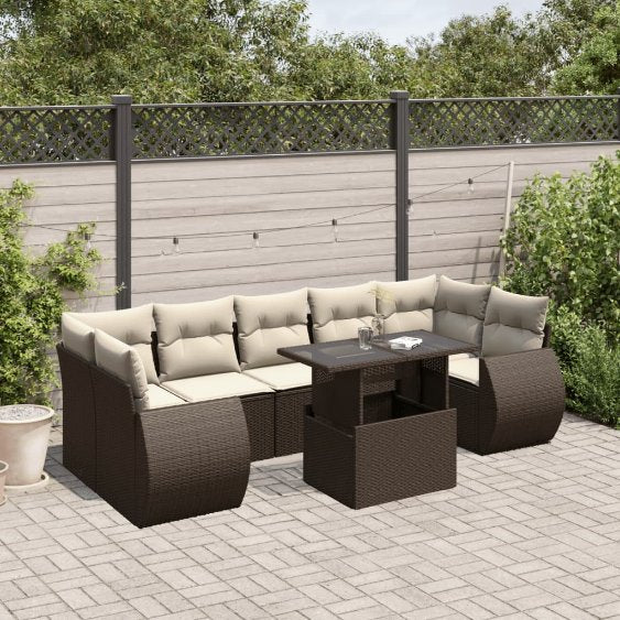 8-tlg. Garten-Sofagarnitur mit Kissen Schwarz Poly Rattan