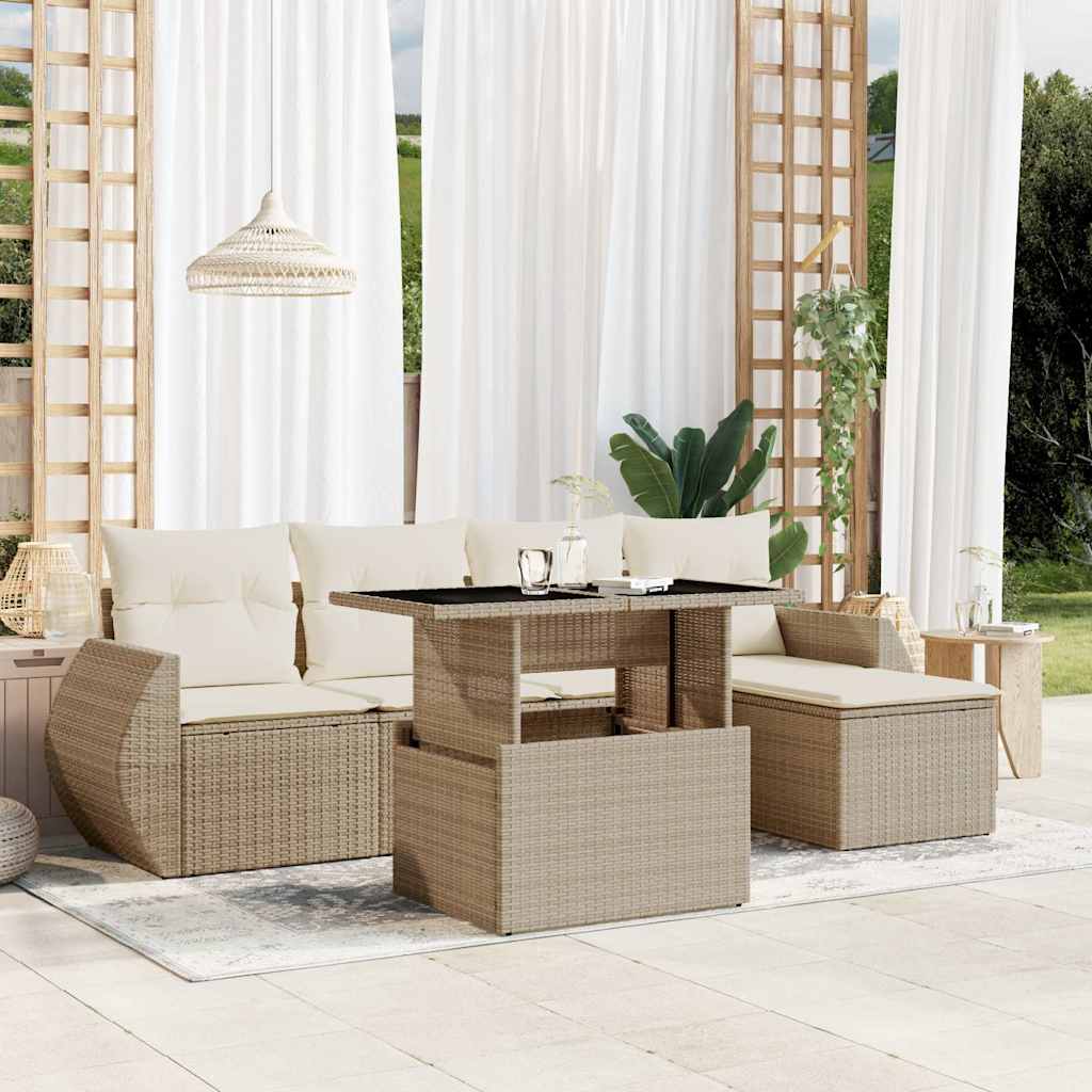 6-tlg. Garten-Sofagarnitur mit Kissen Schwarz Poly Rattan