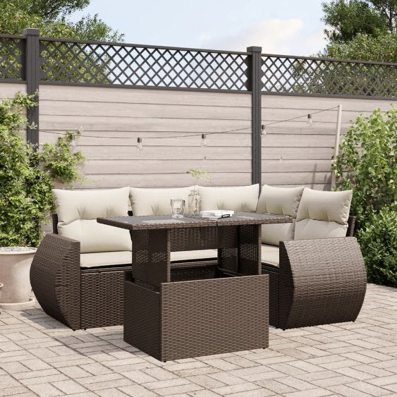 5-tlg. Garten-Sofagarnitur mit Kissen Schwarz Poly Rattan