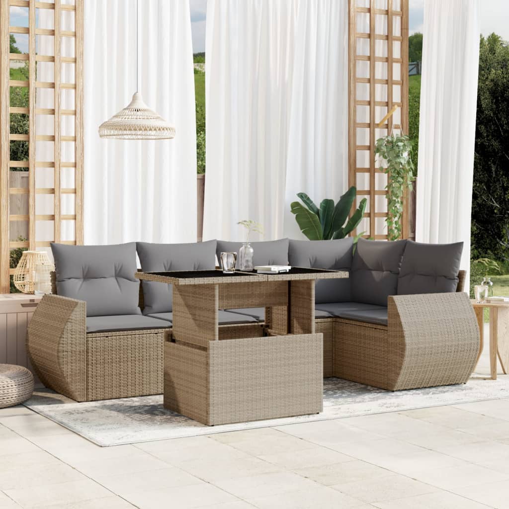 6-tlg. Garten-Sofagarnitur mit Kissen Schwarz Poly Rattan