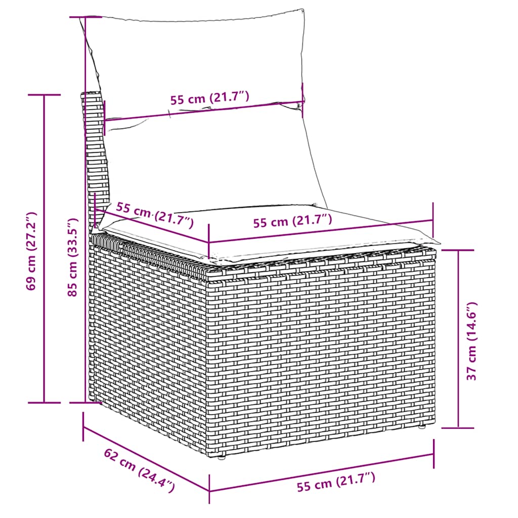 6-tlg. Garten-Sofagarnitur mit Kissen Schwarz Poly Rattan