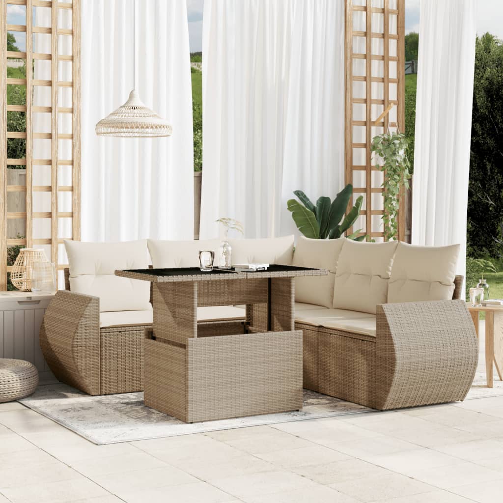 6-tlg. Garten-Sofagarnitur mit Kissen Schwarz Poly Rattan