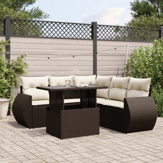 6-tlg. Garten-Sofagarnitur mit Kissen Schwarz Poly Rattan