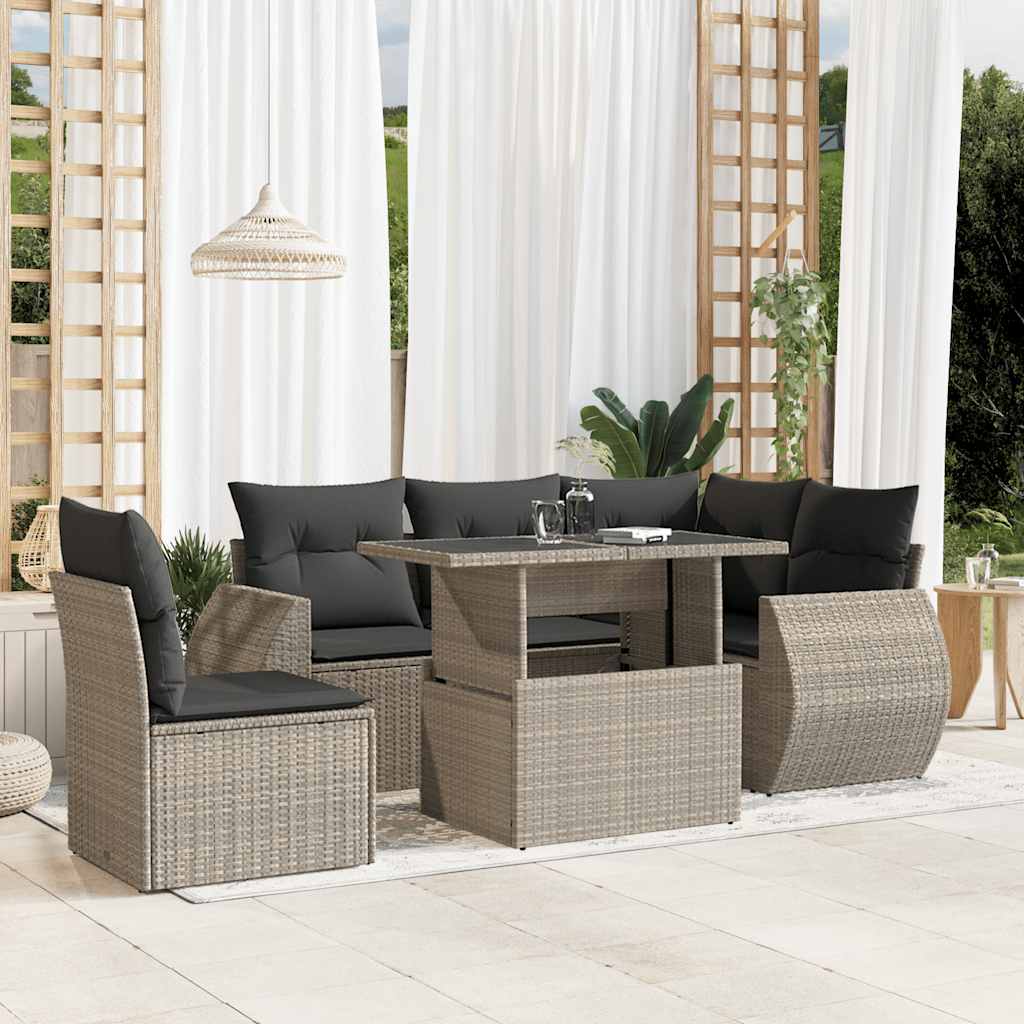 6-tlg. Garten-Sofagarnitur mit Kissen Schwarz Poly Rattan