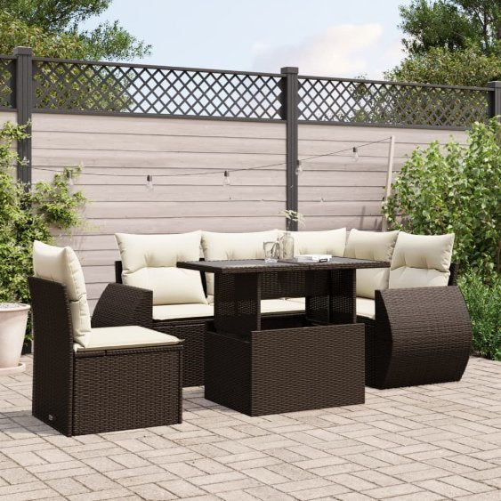 6-tlg. Garten-Sofagarnitur mit Kissen Schwarz Poly Rattan