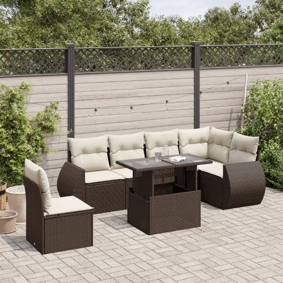7-tlg. Garten-Sofagarnitur mit Kissen Schwarz Poly Rattan