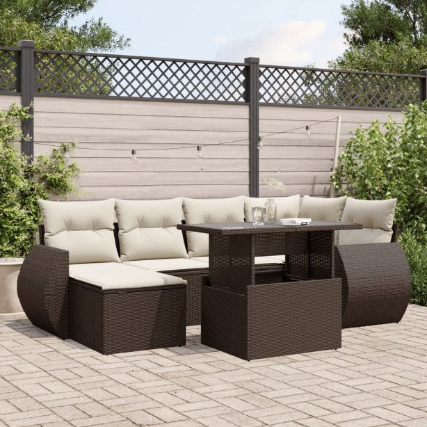 7-tlg. Garten-Sofagarnitur mit Kissen Schwarz Poly Rattan