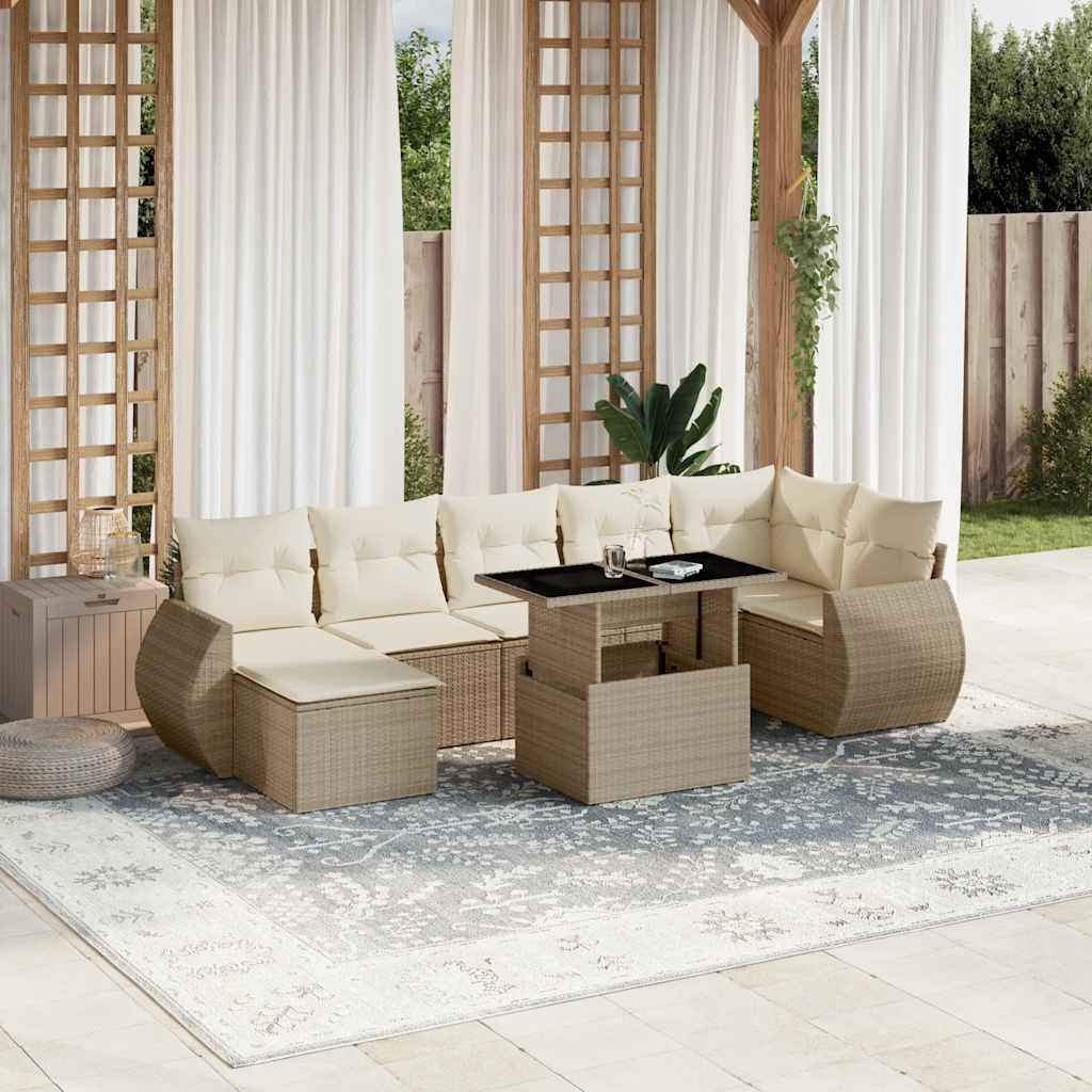 8-tlg. Garten-Sofagarnitur mit Kissen Schwarz Poly Rattan