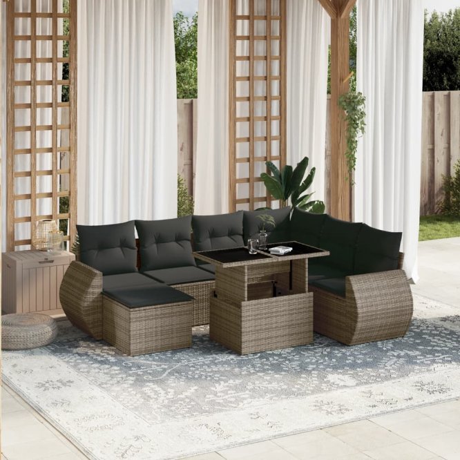 8-tlg. Garten-Sofagarnitur mit Kissen Schwarz Poly Rattan