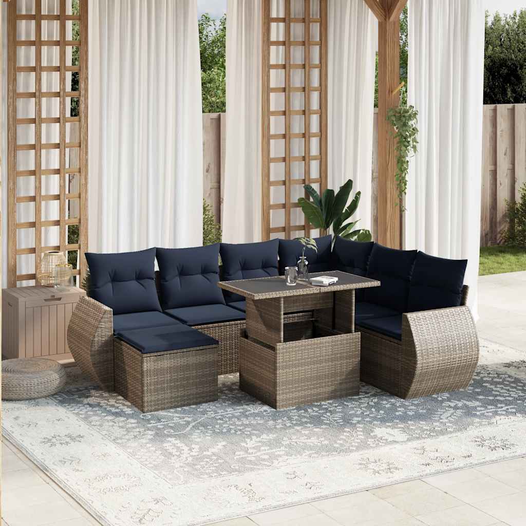 8-teiliges Gartensofa-Set mit Kissen, schwarzes Polyrattan