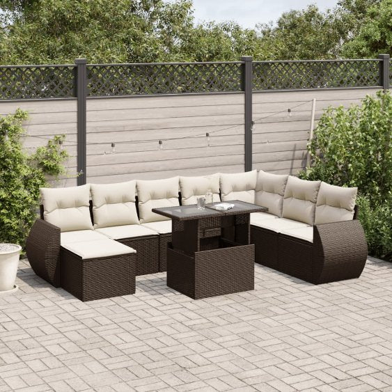 9-tlg. Garten-Sofagarnitur mit Kissen Schwarz Poly Rattan
