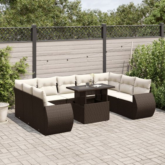 vidaXL 10-tlg. Garten-Sofagarnitur mit Kissen Schwarz Poly Rattan