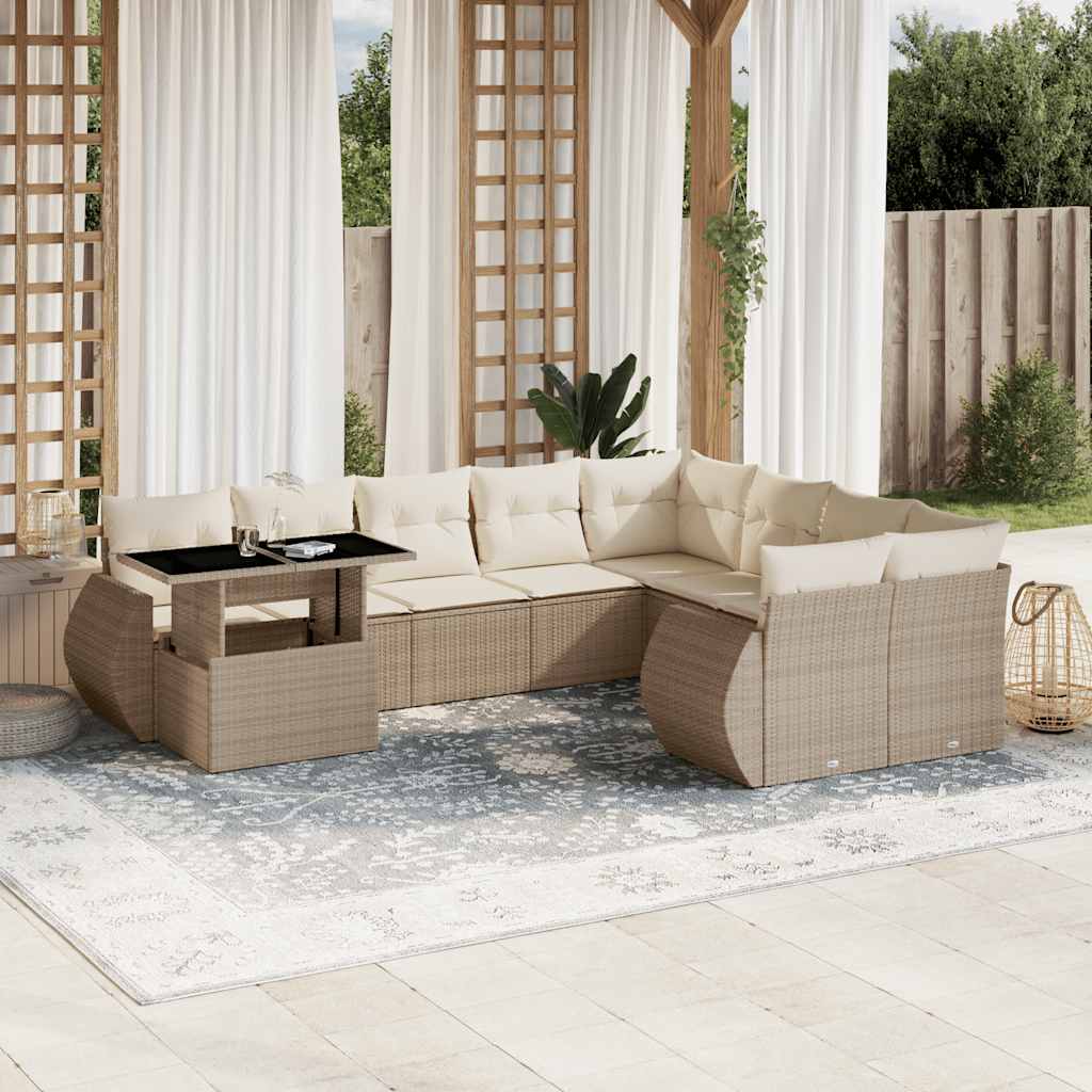 vidaXL 10-tlg. Garten-Sofagarnitur mit Kissen Schwarz Poly Rattan