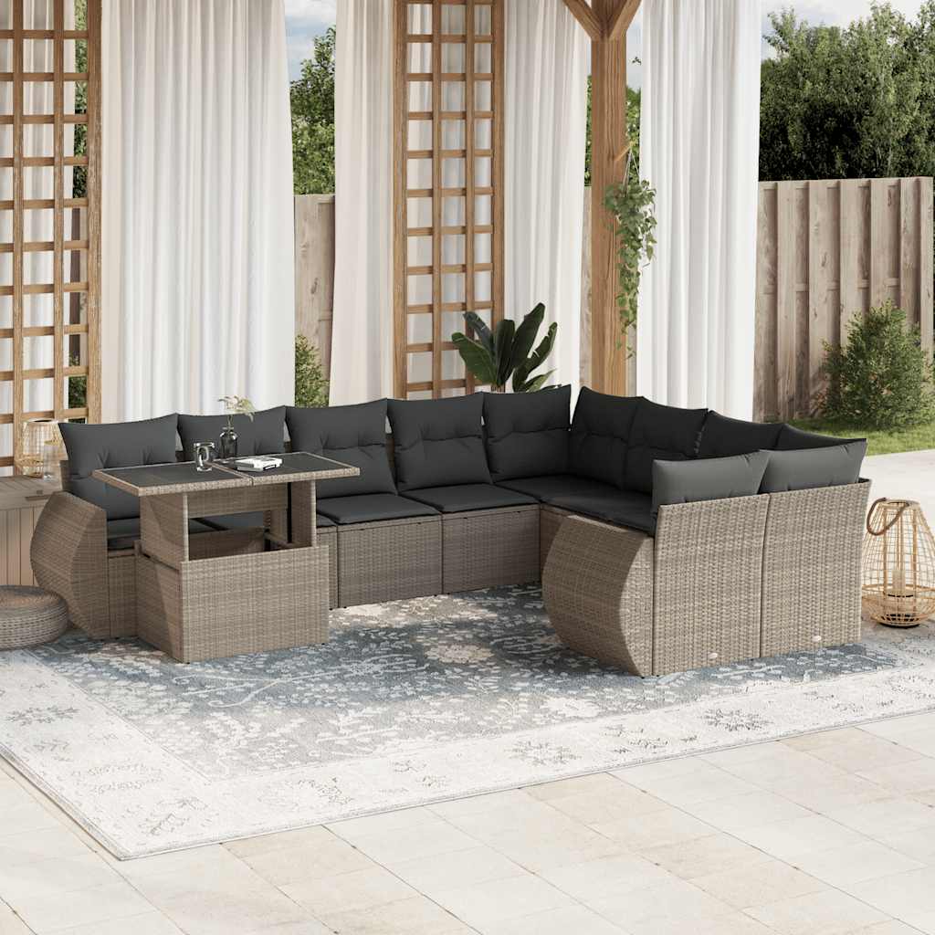 vidaXL 10-tlg. Garten-Sofagarnitur mit Kissen Schwarz Poly Rattan
