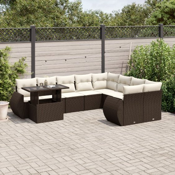 vidaXL 10-tlg. Garten-Sofagarnitur mit Kissen Schwarz Poly Rattan