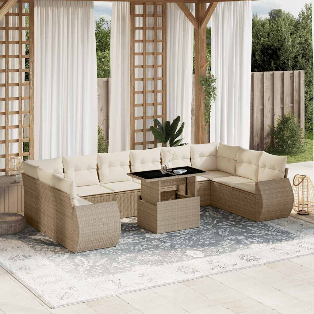vidaXL 11-tlg. Garten-Sofagarnitur mit Kissen Schwarz Poly Rattan