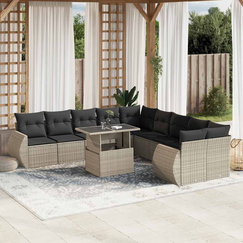 vidaXL 11-tlg. Garten-Sofagarnitur mit Kissen Schwarz Poly Rattan