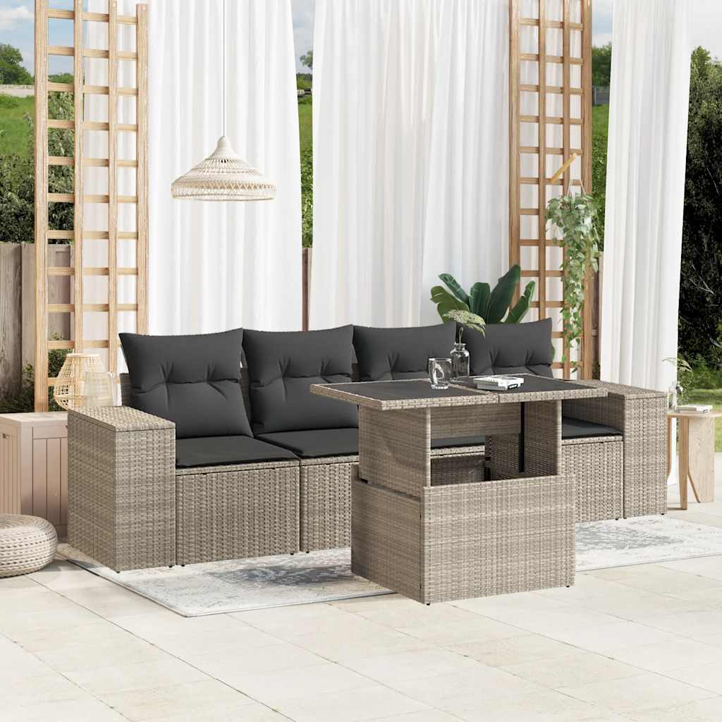 5-tlg. Garten-Sofagarnitur mit Kissen Schwarz Poly Rattan