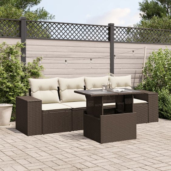 5-tlg. Garten-Sofagarnitur mit Kissen Schwarz Poly Rattan