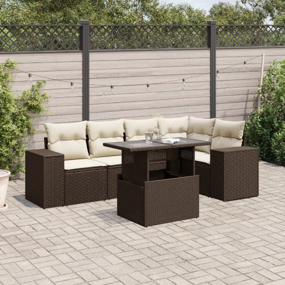 6-tlg. Garten-Sofagarnitur mit Kissen Schwarz Poly Rattan