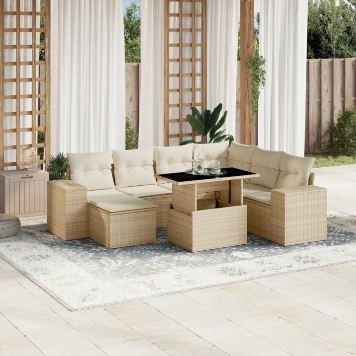 8-tlg. Garten-Sofagarnitur mit Kissen Schwarz Poly Rattan