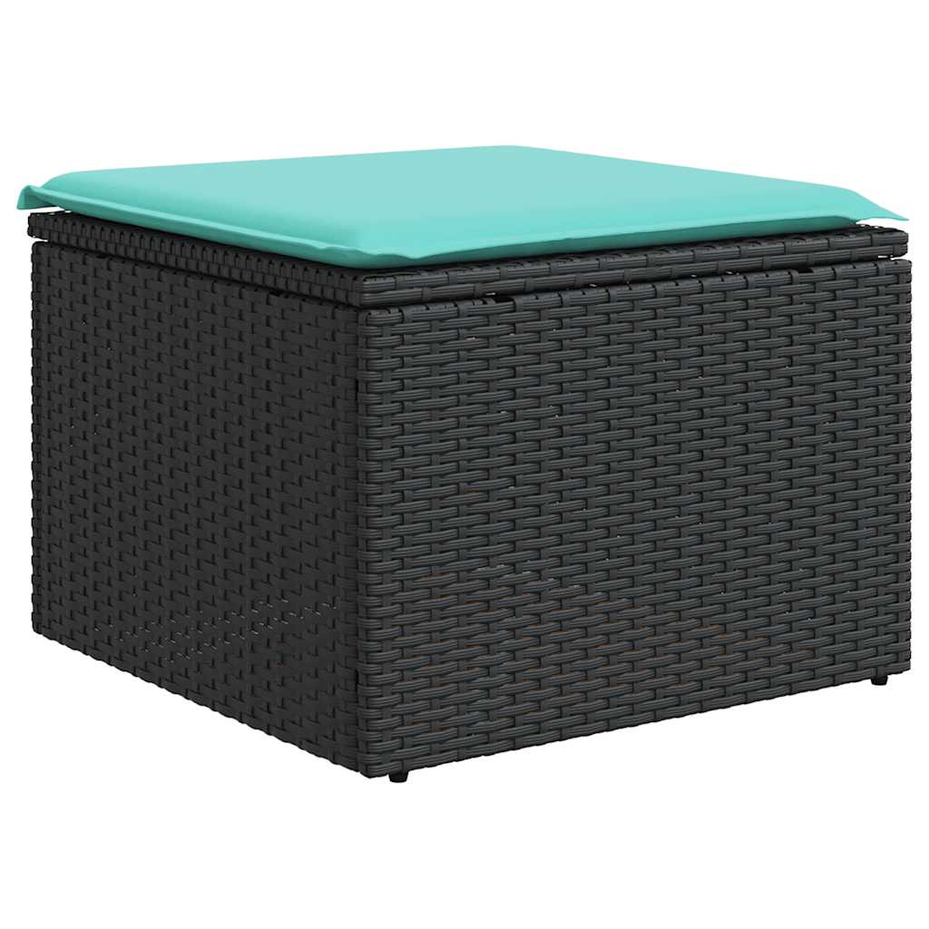 9-teiliges Gartensofa-Set mit Kissen, schwarzes Polyrattan