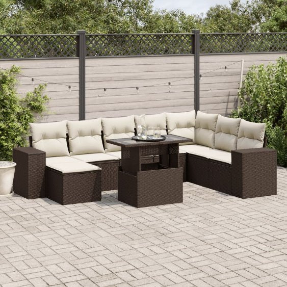 9-tlg. Garten-Sofagarnitur mit Kissen Schwarz Poly Rattan