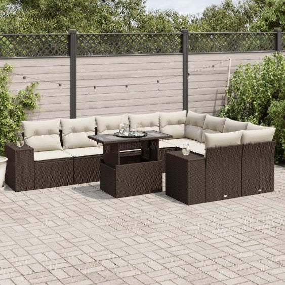 vidaXL 10-tlg. Garten-Sofagarnitur mit Kissen Schwarz Poly Rattan