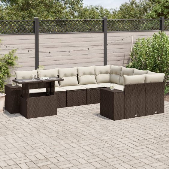 vidaXL 10-tlg. Garten-Sofagarnitur mit Kissen Schwarz Poly Rattan