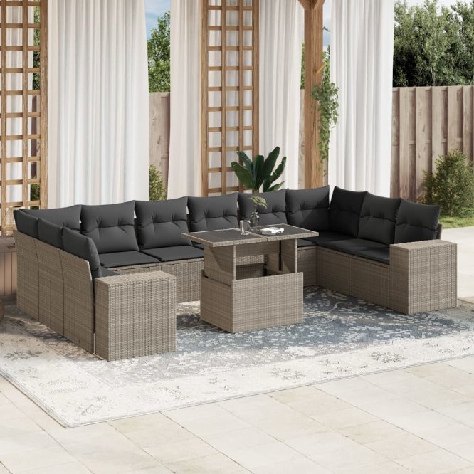 vidaXL 11-tlg. Garten-Sofagarnitur mit Kissen Schwarz Poly Rattan