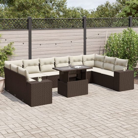 vidaXL 11-tlg. Garten-Sofagarnitur mit Kissen Schwarz Poly Rattan