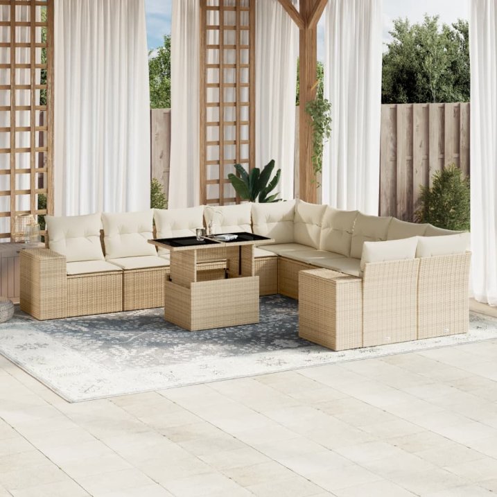 vidaXL 11-tlg. Garten-Sofagarnitur mit Kissen Schwarz Poly Rattan