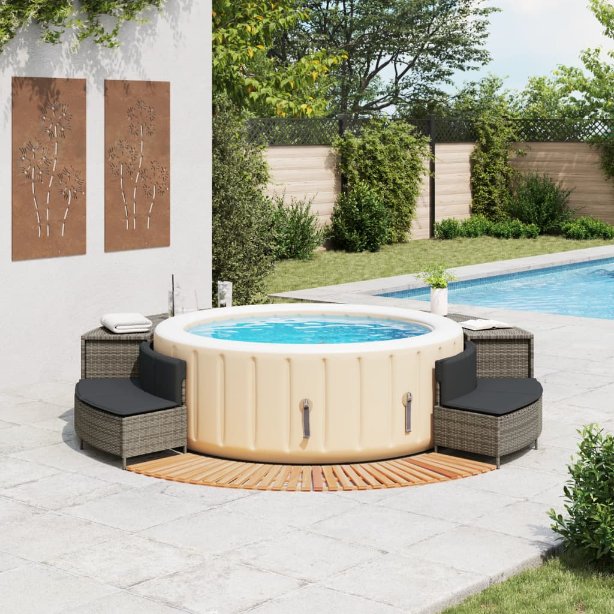 vidaXL Whirlpool-Umrandung Schwarz Poly-Rattan und Massivholz Akazie
