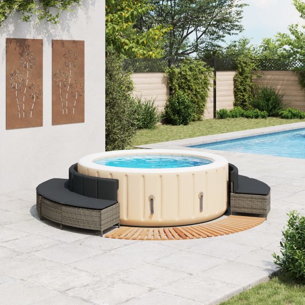 vidaXL Whirlpool-Umrandung Schwarz Poly-Rattan und Massivholz Akazie