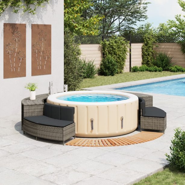 vidaXL Whirlpool-Umrandung Schwarz Poly-Rattan und Massivholz Akazie