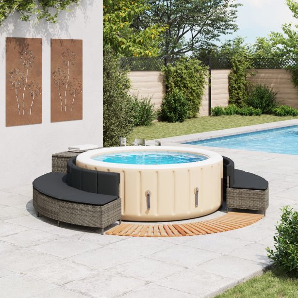 vidaXL Whirlpool-Umrandung Schwarz Poly-Rattan und Massivholz Akazie